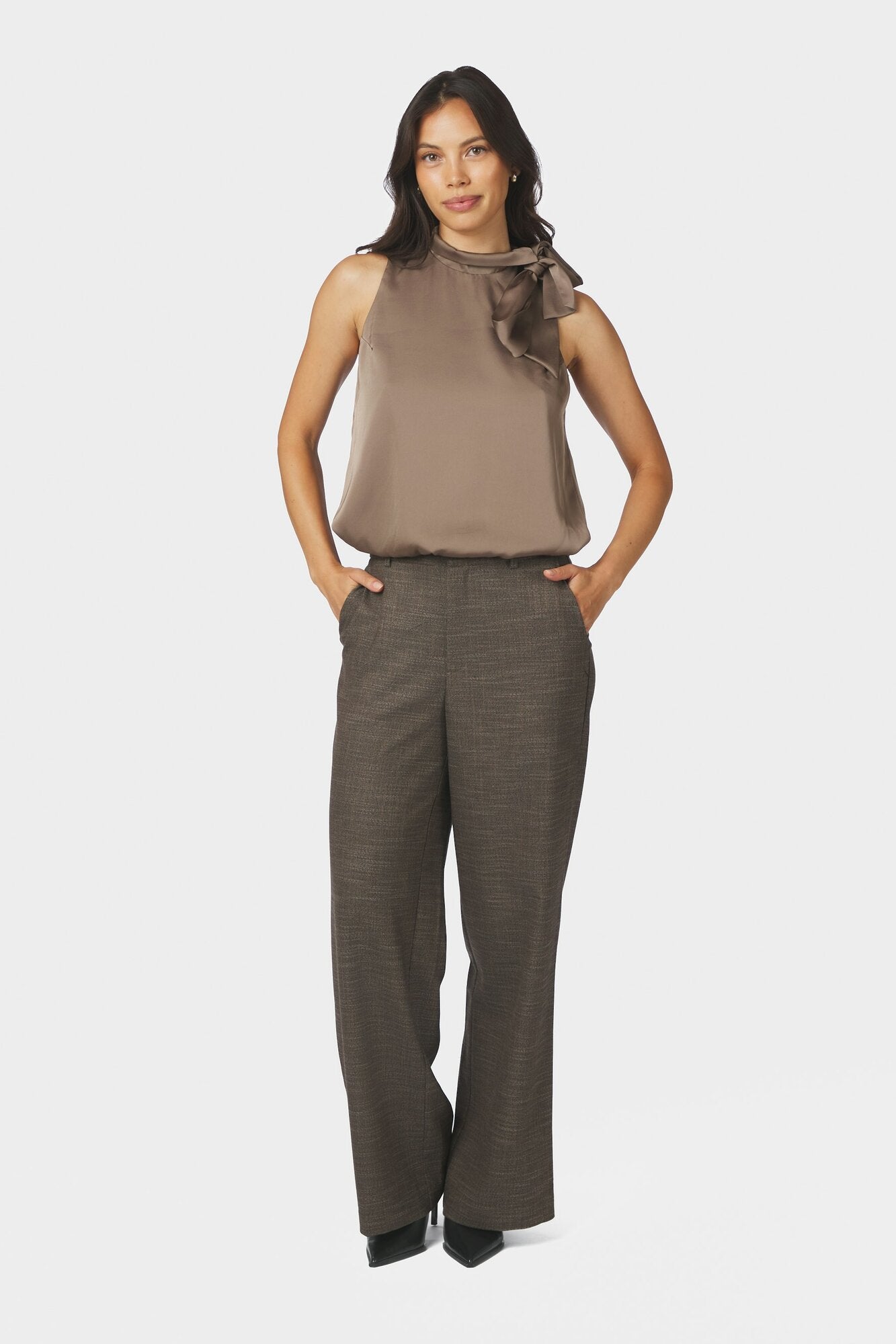 Veda Drapy Satin top – Dark Taupe
